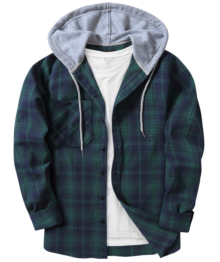 Men's Flannel Plaid Long Sleeve Button Down Hooded Shirts - CFMMX20007 - GEEKLIGHTINGMen Clothes