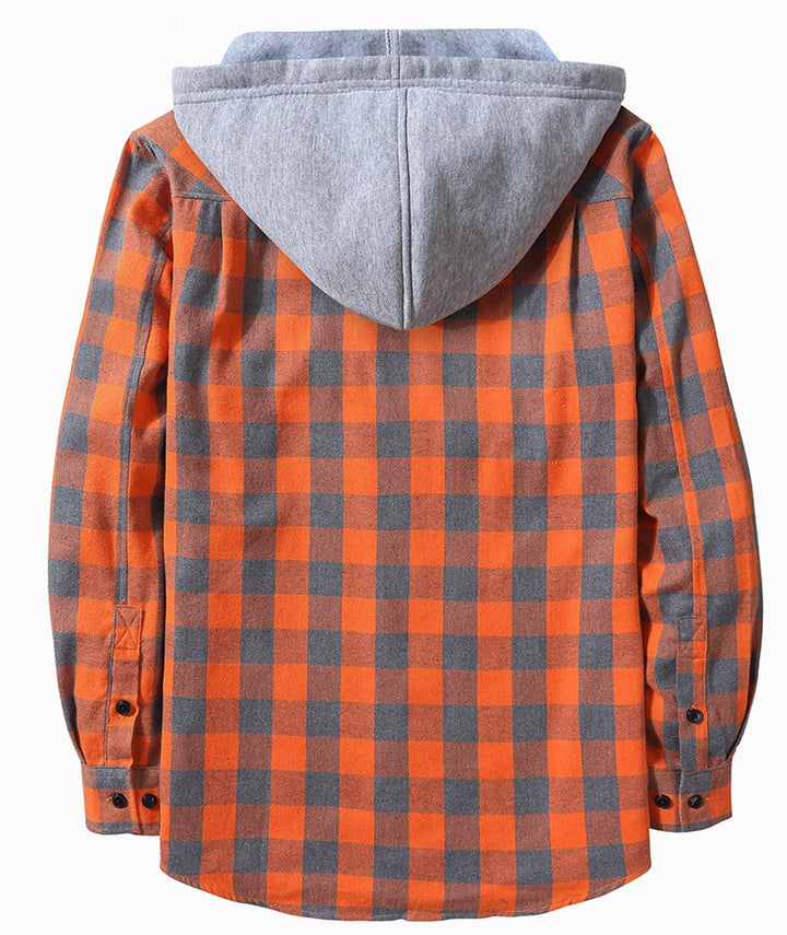 Men's Flannel Plaid Long Sleeve Button Down Hooded Shirts - CFMMX20007 - GEEKLIGHTINGMen Clothes