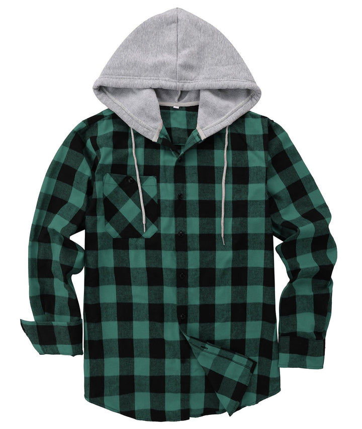 Men's Flannel Plaid Long Sleeve Button Down Hooded Shirts - CFMMX20007 - GEEKLIGHTINGMen Clothes