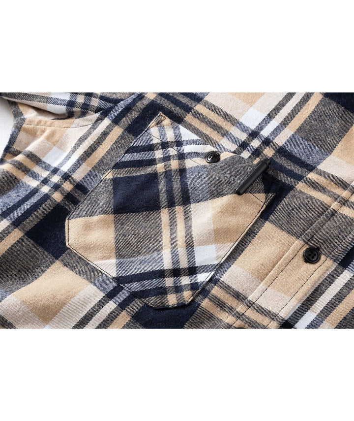 Men's Flannel Plaid Long Sleeve Button Down Hooded Shirts - CFMMX20007 - GEEKLIGHTINGMen Clothes