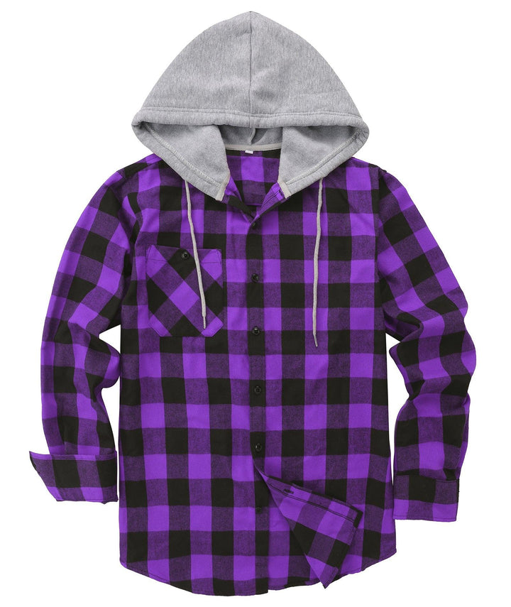 Men's Flannel Plaid Long Sleeve Button Down Hooded Shirts - CFMMX20007 - GEEKLIGHTINGMen Clothes