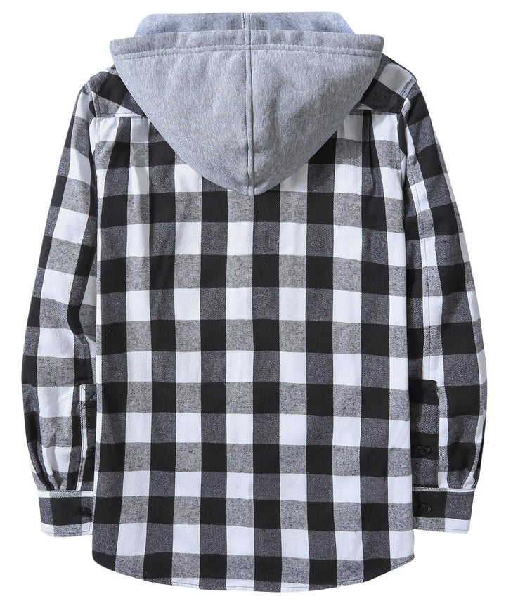 Men's Flannel Plaid Long Sleeve Button Down Hooded Shirts - CFMMX20007 - GEEKLIGHTINGMen Clothes