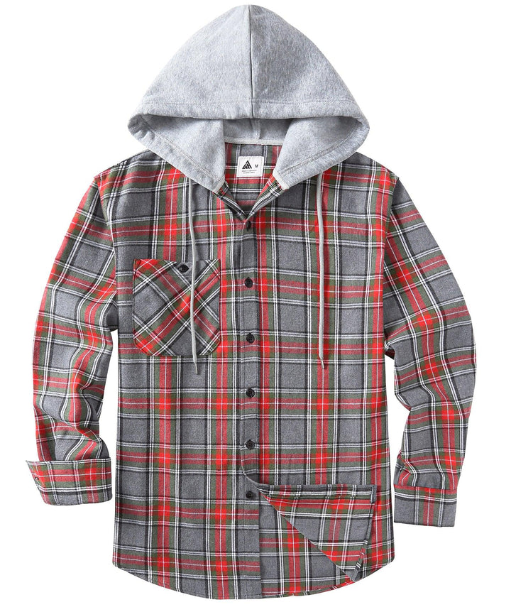 Men's Flannel Plaid Long Sleeve Button Down Hooded Shirts - CFMMX20007 - GEEKLIGHTINGMen Clothes