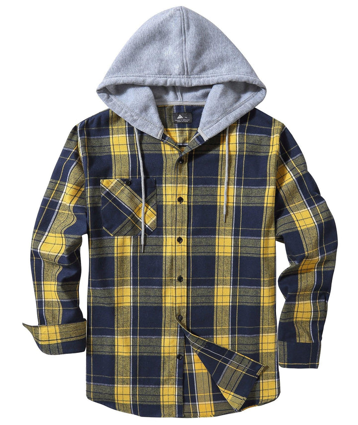 Men's Flannel Plaid Long Sleeve Button Down Hooded Shirts - CFMMX20007 - GEEKLIGHTINGMen Clothes