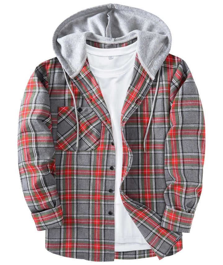 Men's Flannel Plaid Long Sleeve Button Down Hooded Shirts - CFMMX20007 - GEEKLIGHTINGMen Clothes