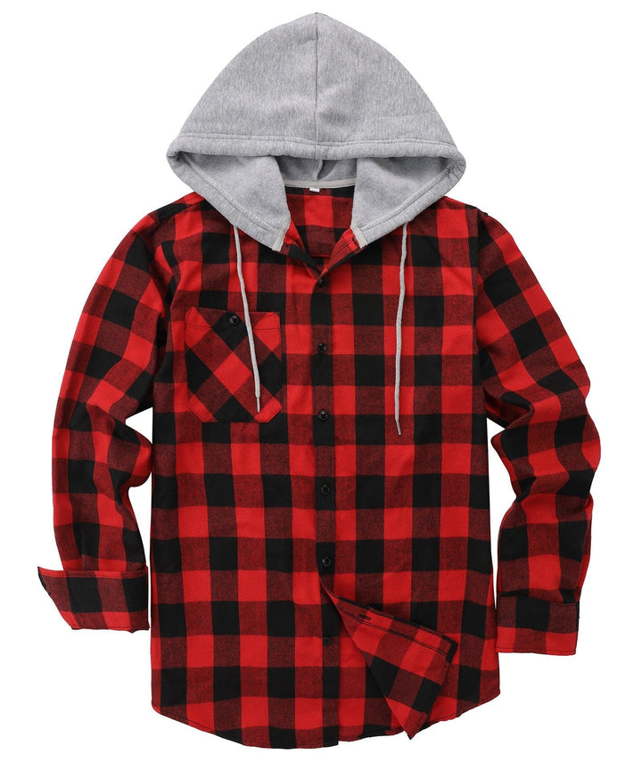 Men's Flannel Plaid Long Sleeve Button Down Hooded Shirts - CFMMX20007 - GEEKLIGHTINGMen Clothes