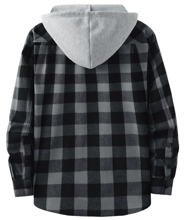 Men's Flannel Plaid Long Sleeve Button Down Hooded Shirts - CFMMX20007 - GEEKLIGHTINGMen Clothes