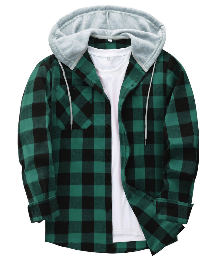 Men's Flannel Plaid Long Sleeve Button Down Hooded Shirts - CFMMX20007 - GEEKLIGHTINGMen Clothes