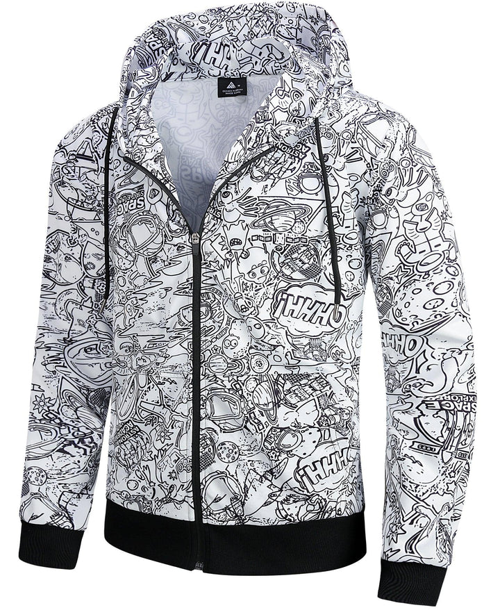 Men's Graffiti Print Zip Up Winter Long sleeve Hoodie Sweatshirts - ZPK006184 - GEEKLIGHTINGMen Clothes