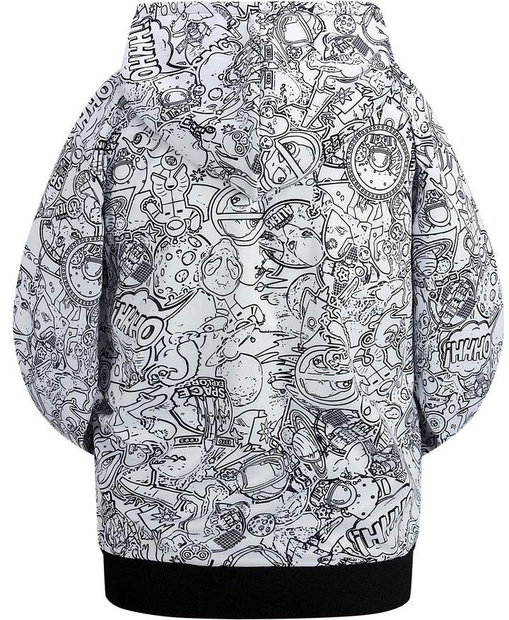 Men's Graffiti Print Zip Up Winter Long sleeve Hoodie Sweatshirts - ZPK006184 - GEEKLIGHTINGMen Clothes