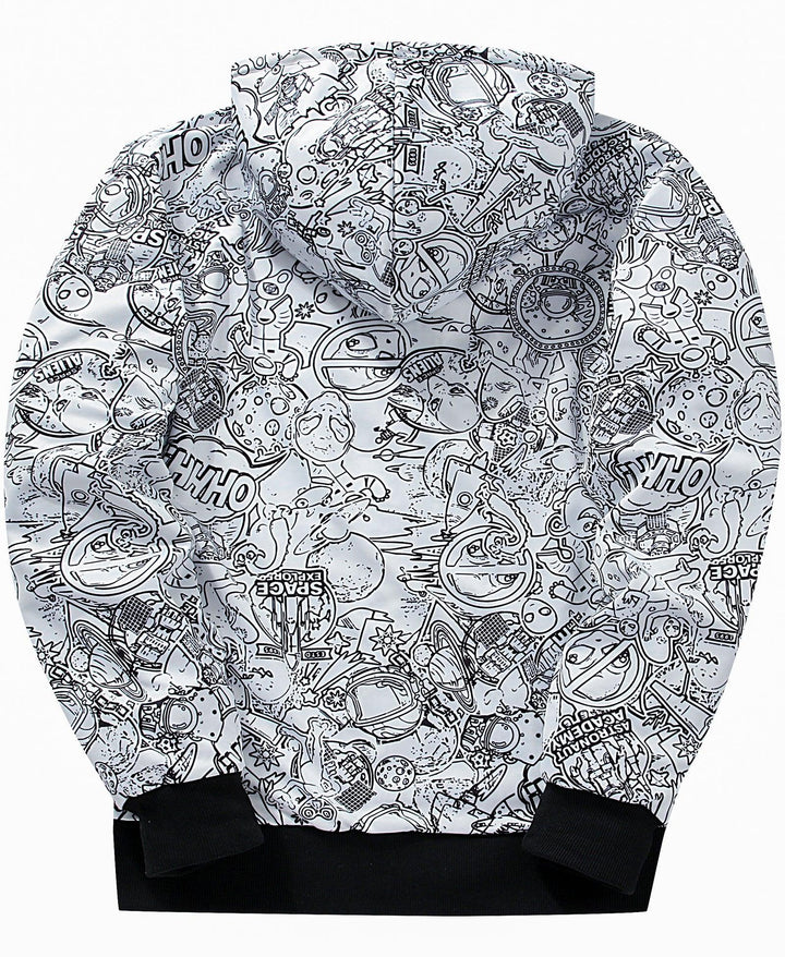 Men's Graffiti Print Zip Up Winter Long sleeve Hoodie Sweatshirts - ZPK006184 - GEEKLIGHTINGMen Clothes