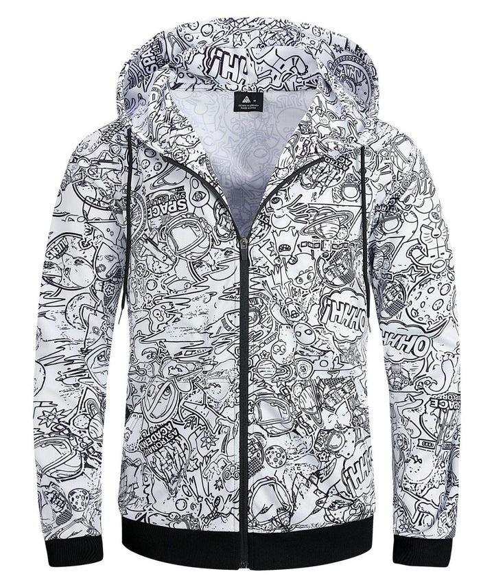 Men's Graffiti Print Zip Up Winter Long sleeve Hoodie Sweatshirts - ZPK006184 - GEEKLIGHTINGMen Clothes