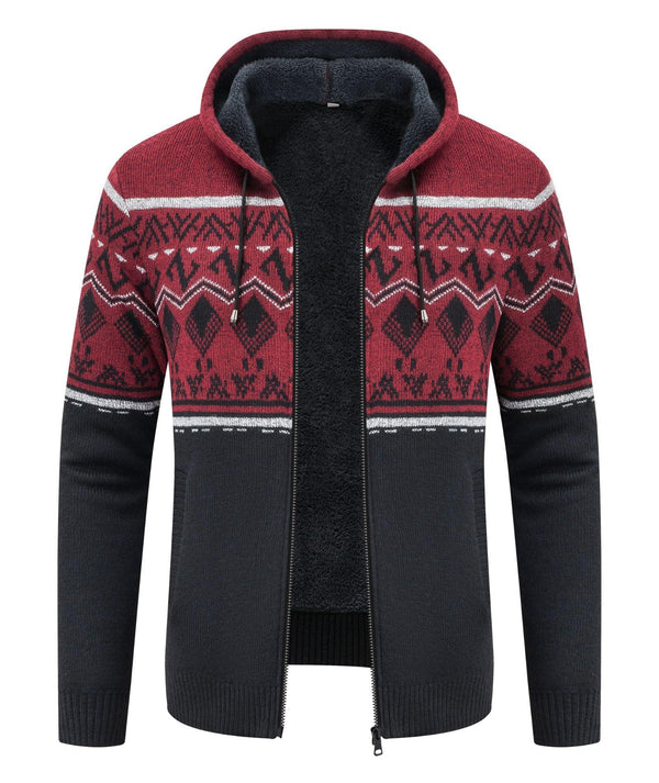 Men's Hooded Thickened Sweater Coat Patchwork Jacket - CEMSW03216 - GEEKLIGHTINGMen Clothes