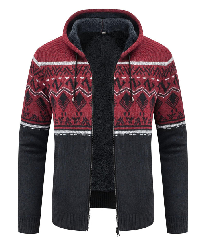 Men's Hooded Thickened Sweater Coat Patchwork Jacket - CEMSW03216 - GEEKLIGHTINGMen Clothes