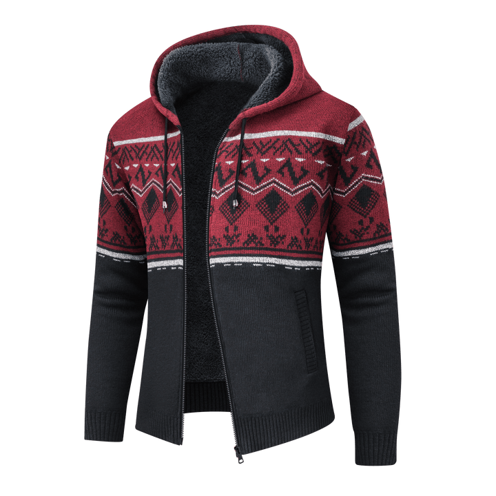 Men's Hooded Thickened Sweater Coat Patchwork Jacket - CEMSW03216 - GEEKLIGHTINGMen Clothes