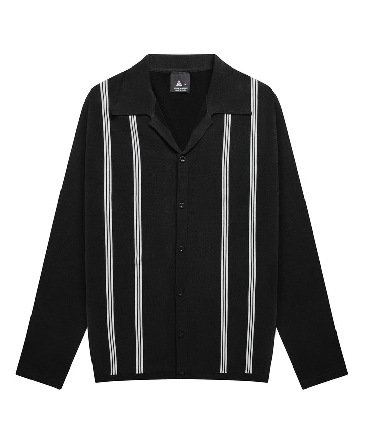 Men's Long Sleeve Knit Vintage Vercital Stripe Casual Polo Shirt - ZPK006437 - GEEKLIGHTINGMen Clothes