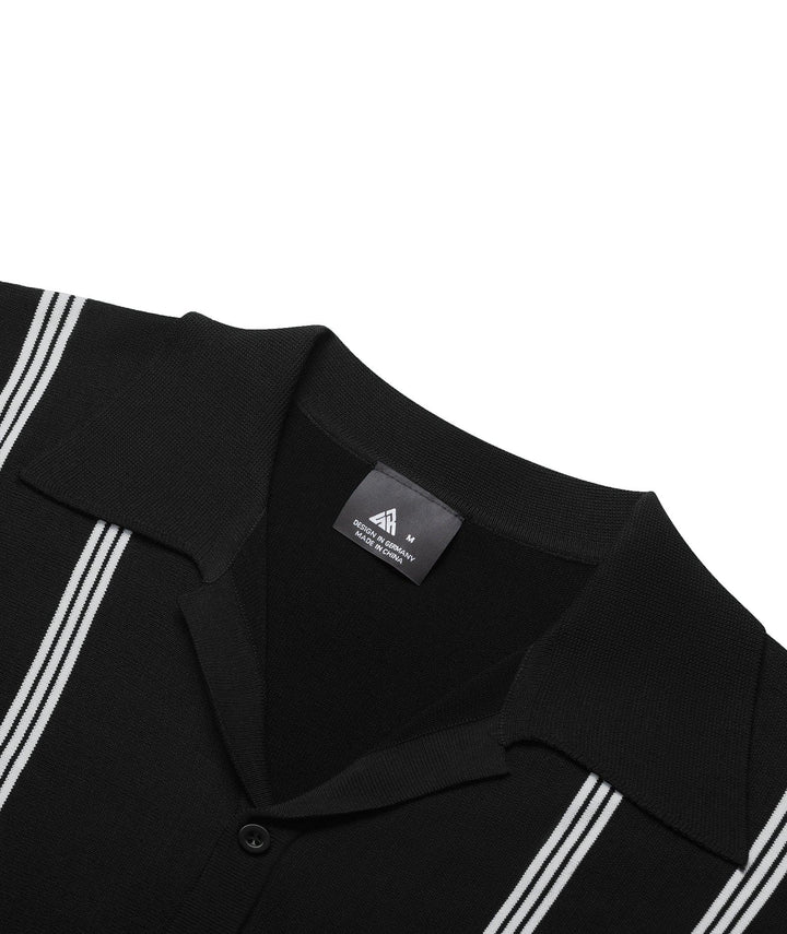 Men's Long Sleeve Knit Vintage Vercital Stripe Casual Polo Shirt - ZPK006437 - GEEKLIGHTINGMen Clothes