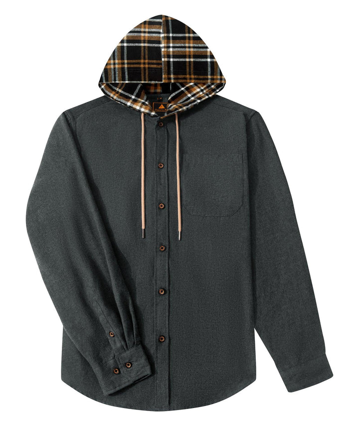 Men's Plaid Flannel Long Sleeve Button Up Hoodie for Outwork - ZPK007042 - GEEKLIGHTINGMen Clothes