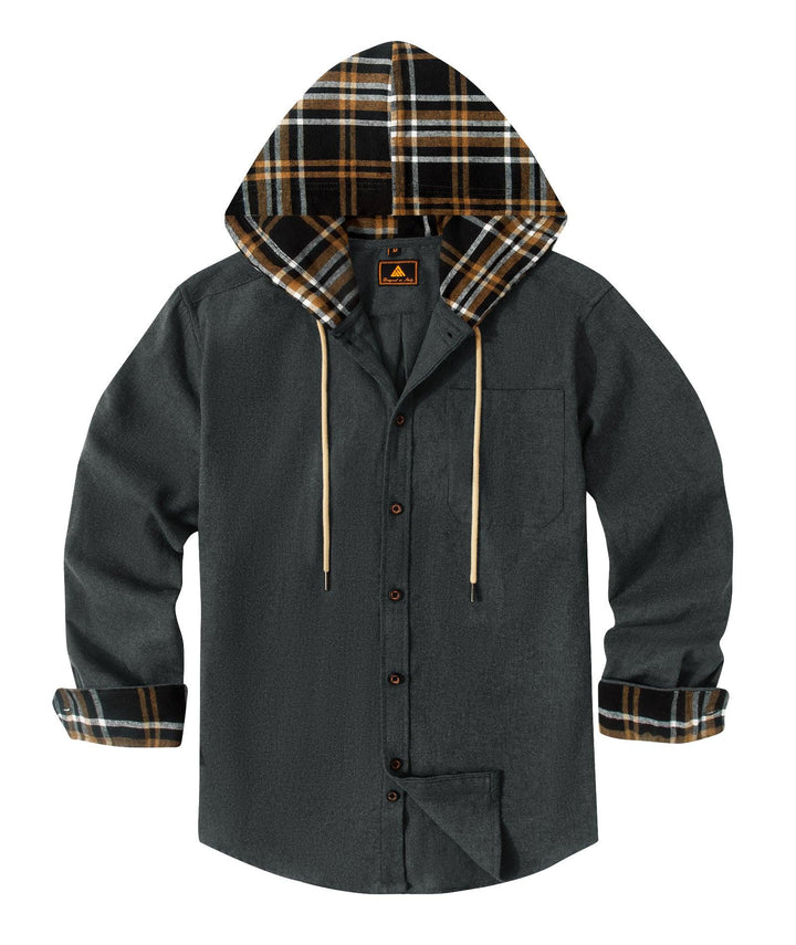 Men's Plaid Flannel Long Sleeve Button Up Hoodie for Outwork - ZPK007042 - GEEKLIGHTINGMen Clothes