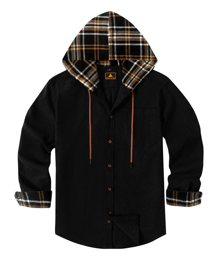 Men's Plaid Flannel Long Sleeve Button Up Hoodie for Outwork - ZPK007042 - GEEKLIGHTINGMen Clothes