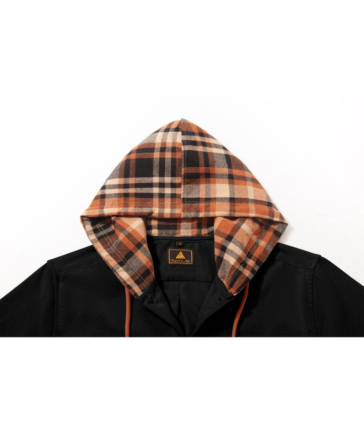 Men's Plaid Flannel Long Sleeve Button Up Hoodie for Outwork - ZPK007042 - GEEKLIGHTINGMen Clothes