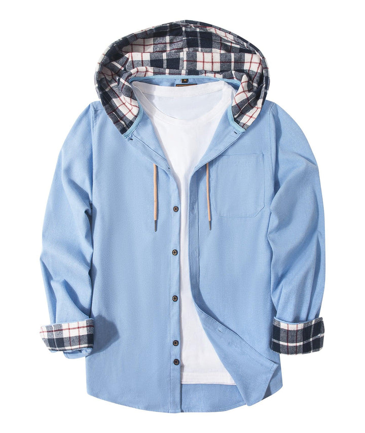 Men's Plaid Flannel Long Sleeve Button Up Hoodie for Outwork - ZPK007042 - GEEKLIGHTINGMen Clothes